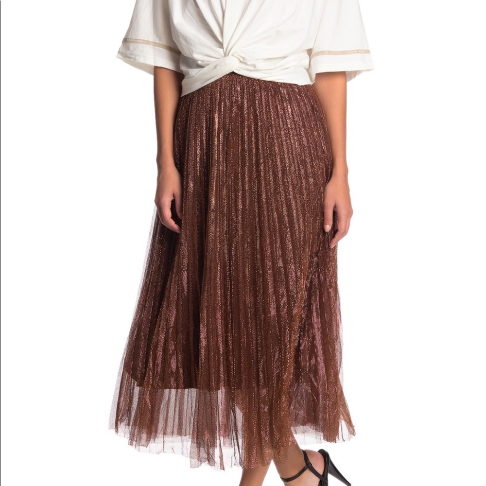 On Twelth Metallic mesh pleated maxi